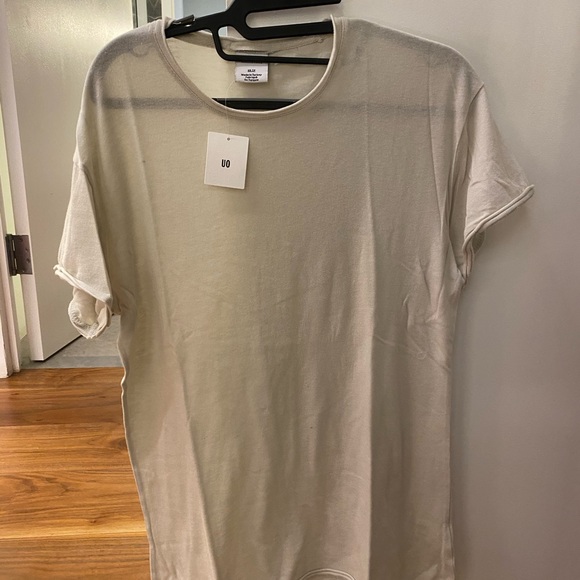 Urban Outfitters Crew Round Neck Raw Edge Tee T-Shirt Cream Ivory Slvr/Argnt XS - Picture 2 of 5